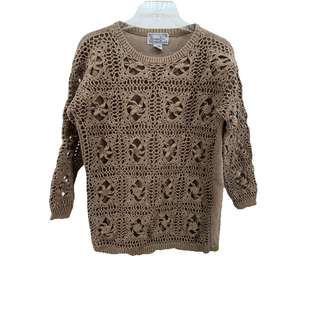 Vintage REFERENCE POINT BrownPullover Sweater  Crochet Top Size Large Runs Small